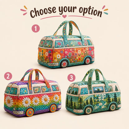Quilted Camper Van Duffel Bag, Boho Floral Weekender, Retro Travel Tote, Cute Overnight Bag, Personalized Gift For Her, Road Gift, Gift 2026