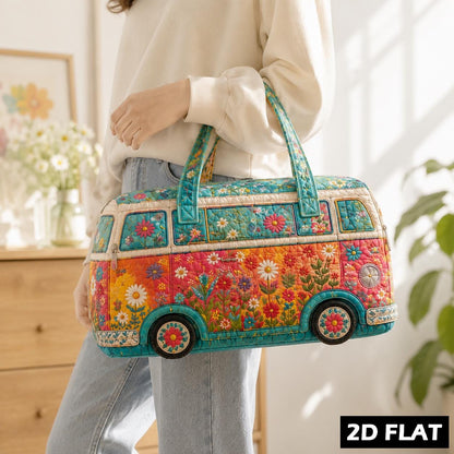 Quilted Camper Van Duffel Bag, Boho Floral Weekender, Retro Travel Tote, Cute Overnight Bag, Personalized Gift For Her, Road Gift, Gift 2026