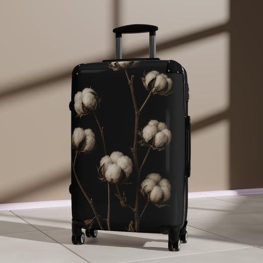 Dried Cotton Stems On Black Suitcase | Personalized Hard Shell Luggage