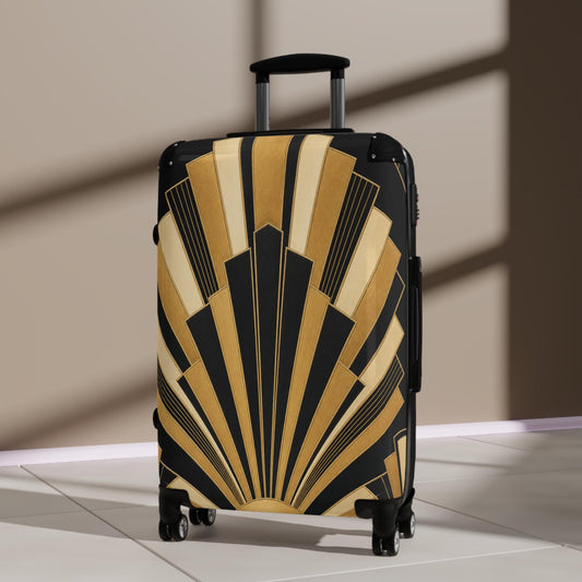 Art Deco Gold Fan Sunburst Suitcase | Personalized Hard Shell Luggage