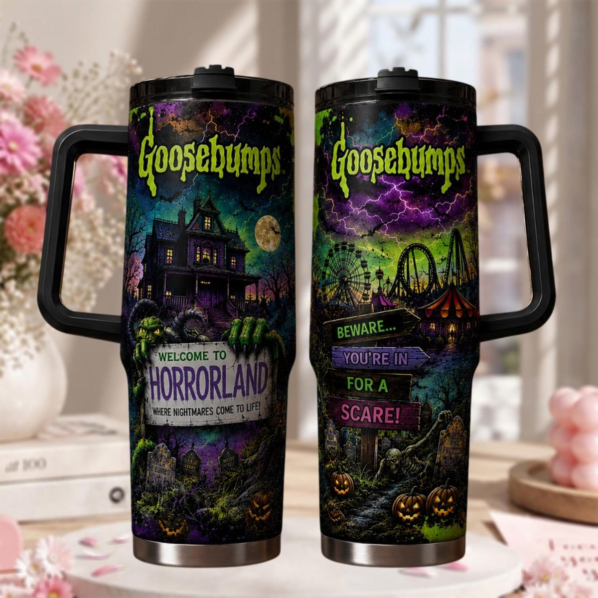 Personalized Goose-bumps Horror Tumbler 40oz, Custom Name Halloween Cup, Spooky Horror Lover Gift, Halloween Gift