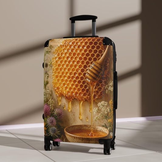 Golden Honey And Honeycomb Suitcase | Personalized Hard Shell Luggage