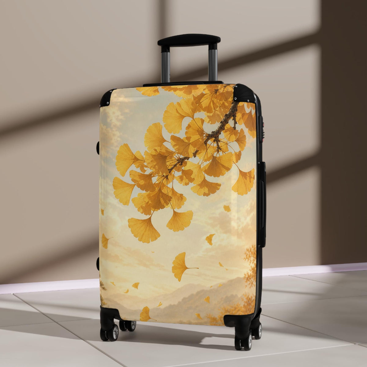 Golden Ginkgo Autumn Leaves Suitcase | Personalized Hard Shell Luggage