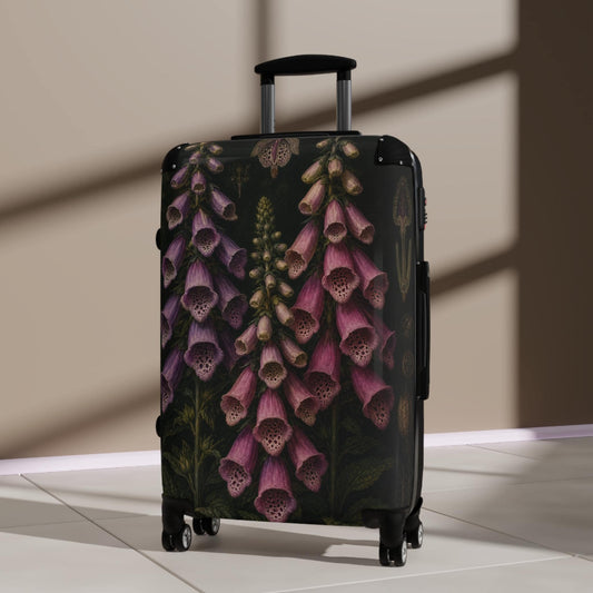 Foxglove Spires On Dark Green Suitcase | Personalized Hard Shell Luggage