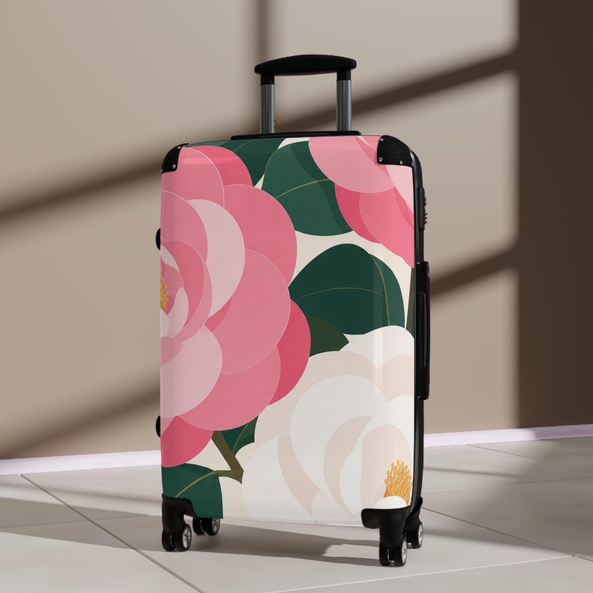 Flat Camellia Suitcase | Personalized Hard Shell Luggage