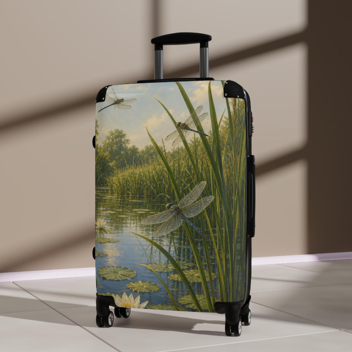 Dragonflies Over Pond Reeds Suitcase | Personalized Hard Shell Luggage