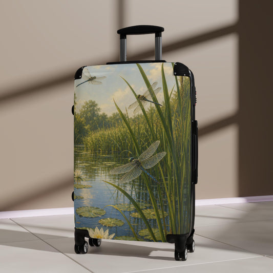 Dragonflies Over Pond Reeds Suitcase | Personalized Hard Shell Luggage