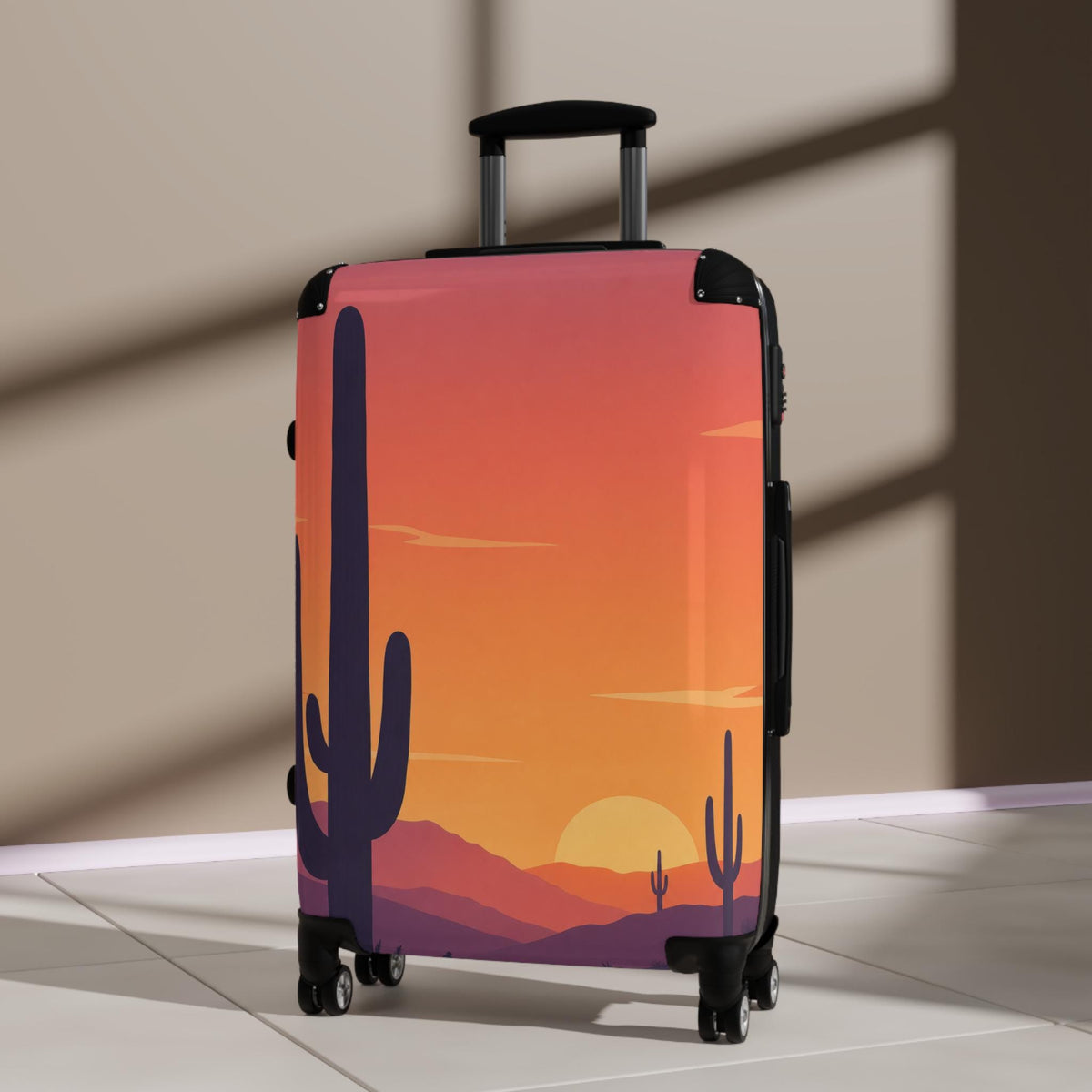Desert Saguaro Silhouettes At Sunset Suitcase | Personalized Hard Shell Luggage