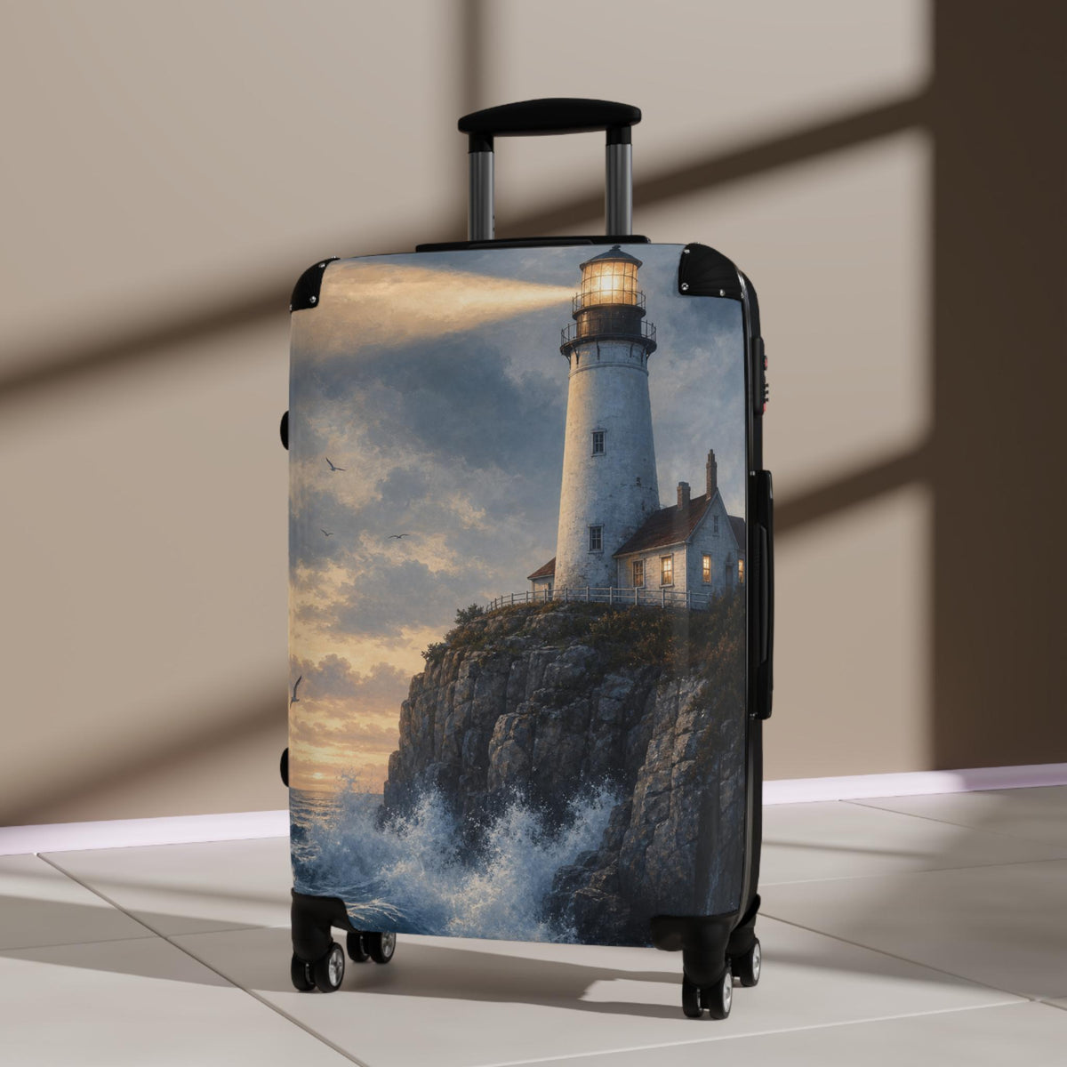 Coastal Lighthouse On Cliff Suitcase | Personalized Hard Shell Luggage