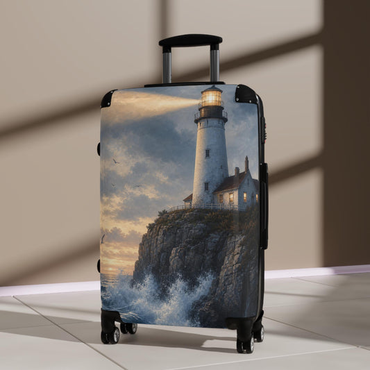 Coastal Lighthouse On Cliff Suitcase | Personalized Hard Shell Luggage