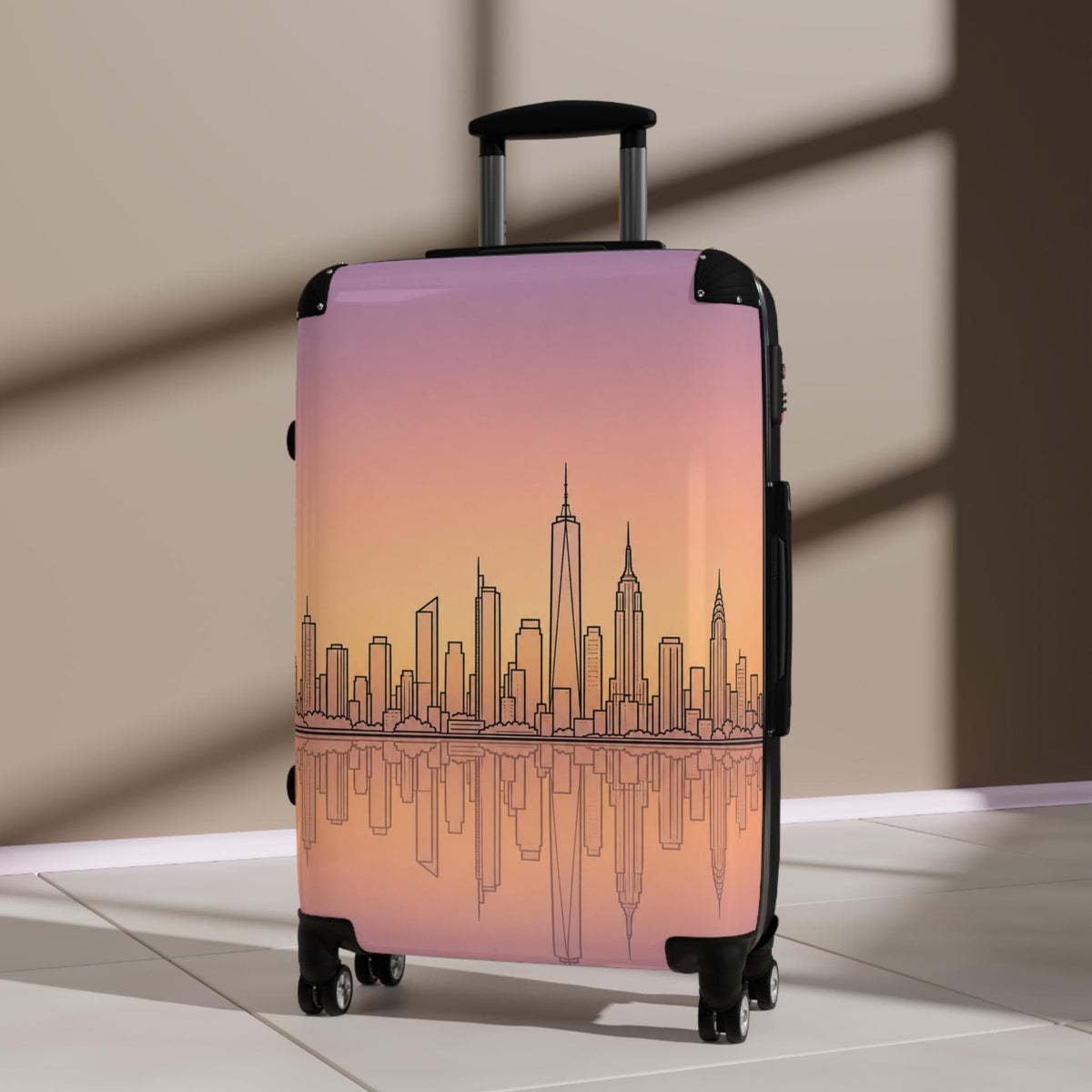 City Skyline At Sunset Suitcase | Personalized Hard Shell Luggage