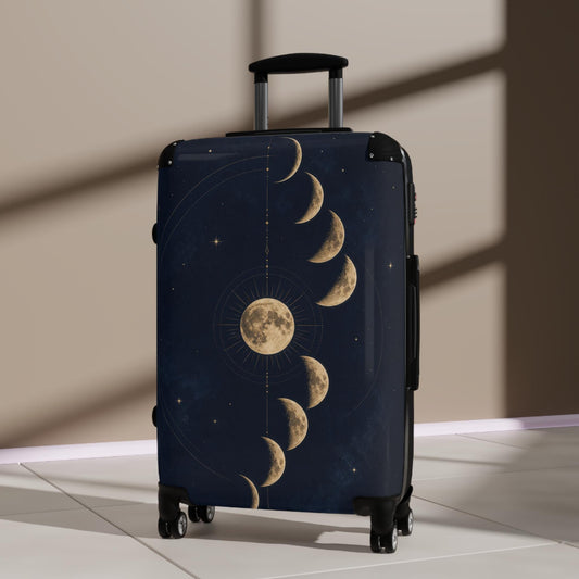 Celestial Moon Phases, Gold On Midnight Suitcase | Personalized Hard Shell Luggage