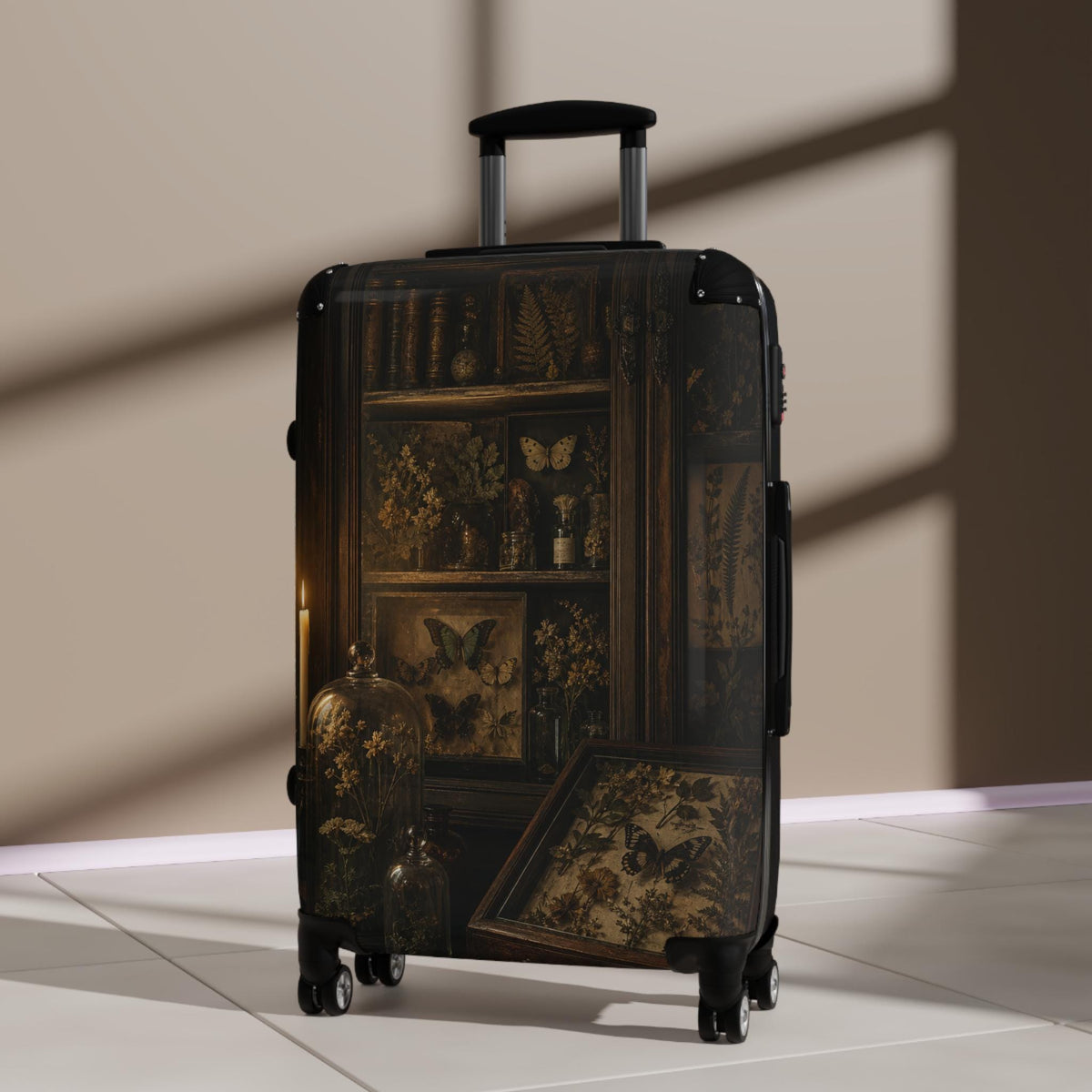 Candlelit Botanical Specimen Cabinet Suitcase | Personalized Hard Shell Luggage