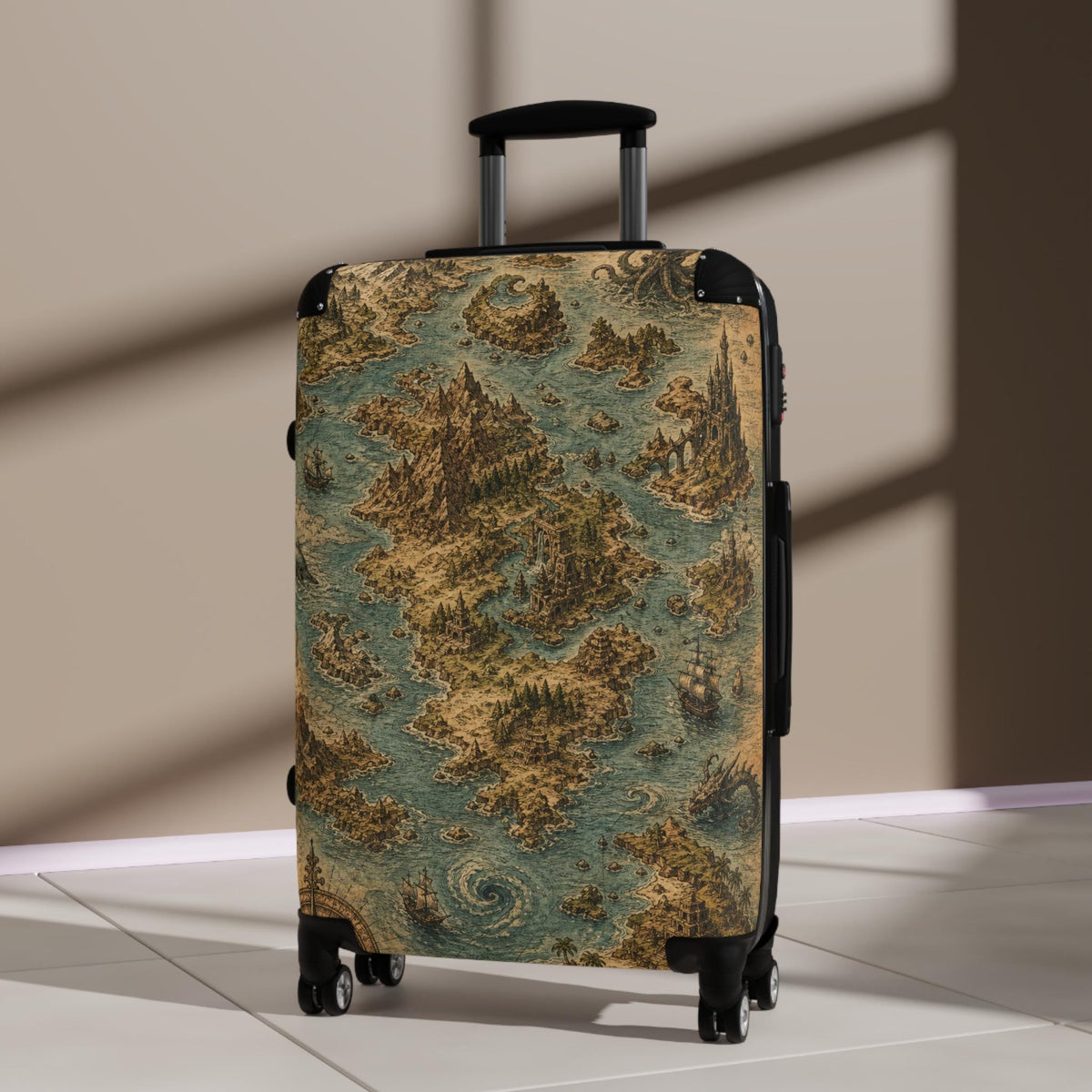 Antique Fantasy Island Map On Parchment Suitcase | Personalized Hard Shell Luggage