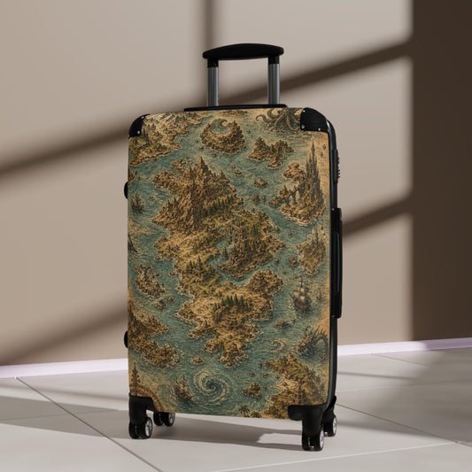 Antique Fantasy Island Map On Parchment Suitcase | Personalized Hard Shell Luggage