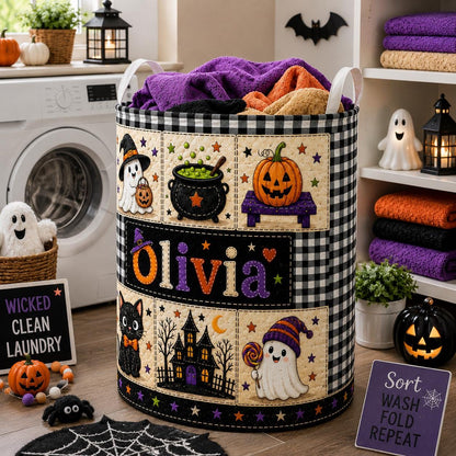 Personalized Halloween Laundry Basket, Custom Name Trick Or Treat, Ghost Pumpkin Cat Decor, Candy Holder, Fall Party Accent, Gift 2026