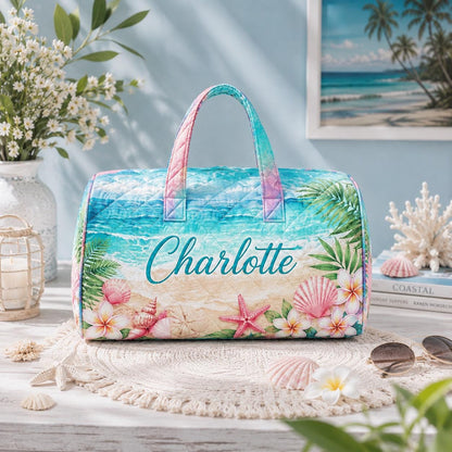 Personalized Tropical Duffle Bag, Custom Name Weekender Bag, Beach Travel Tote, Summer Vacation Gift 2026, Gift For Her, Bridesmaid Gift