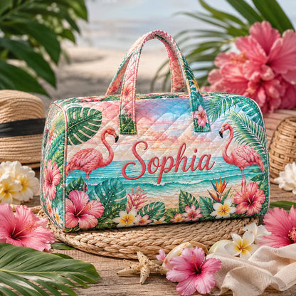 Personalized Flamingo Duffle Bag, Custom Name Weekender Bag, Tropical Beach Tote, Summer Vacation Gift 2026, Gift For Her, Travel Gift Idea
