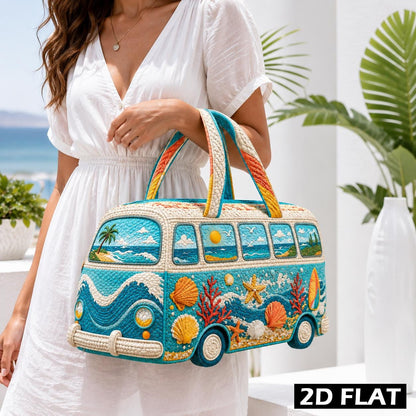 Beach Camper Van Tote Bag, Coastal Summer Travel Bag, Ocean Lover Gift, Retro Surf Van Carryall, Seaside Vacation Gift 2026, Personalized