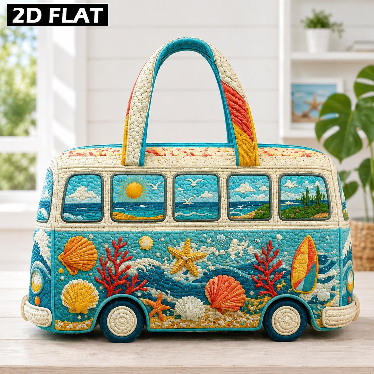 Beach Camper Van Tote Bag, Coastal Summer Travel Bag, Ocean Lover Gift, Retro Surf Van Carryall, Seaside Vacation Gift 2026, Personalized