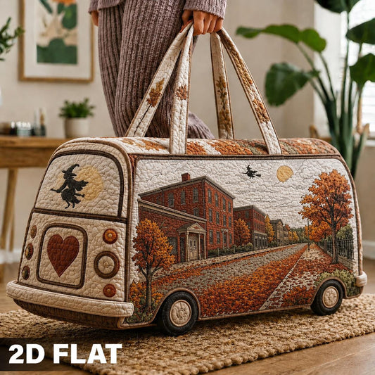 Autumn Town Travel Bag, Quilted Fall Weekender Duffel, Scenic Pumpkin Carryall, Cozy Road Trip Gift 2026, Personalized Overnight Bag, Decor