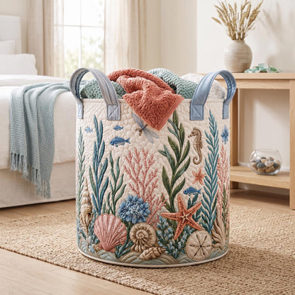 Personalized Ocean Quilt Laundry Basket, Coastal Nursery Decor, Sea Life Laundry Hamper, Quilted Beach Basket, Baby Gift 2026