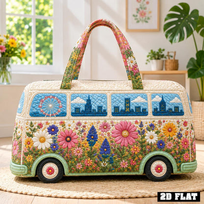 Personalized Floral Travel Bag, Colorful Flower Duffle, Garden Lover Gift, Quilted Weekender Bag, Spring Gift 2026, Tote For Her