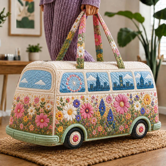 Personalized Floral Travel Bag, Colorful Flower Duffle, Garden Lover Gift, Quilted Weekender Bag, Spring Gift 2026, Tote For Her
