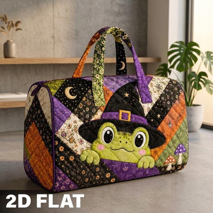 Personalized Halloween Frog Quilted Travel Bag, Witchy Patchwork Carryall, Pumpkin Travel Bag, Spooky Bag, Autumn Shopper, Gift 2026
