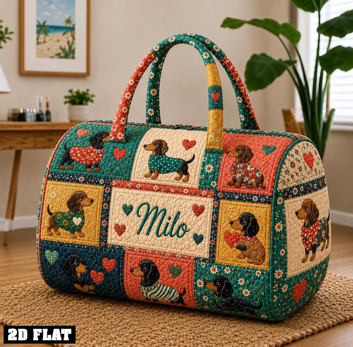 Personalized Dachshund Duffle Bag, Quilted Wiener Dog Travel Tote, Custom Name Weekender, Dog Lover Present, Cute Pet Carryall, Gift 2026