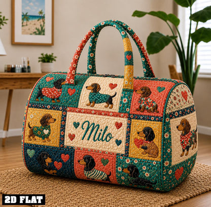 Personalized Dachshund Duffle Bag, Quilted Wiener Dog Travel Tote, Custom Name Weekender, Dog Lover Present, Cute Pet Carryall, Gift 2026