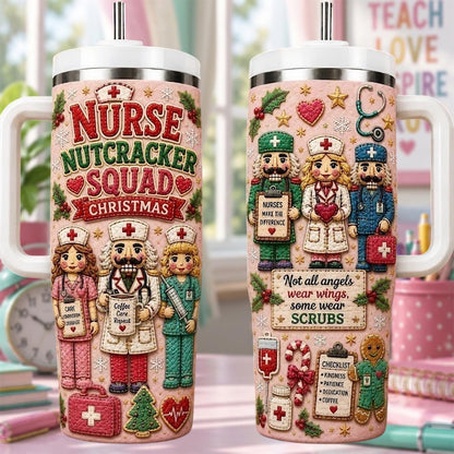 Personalized Nurse Christmas Tumbler 40oz, Nurse Nutcracker Squad Cup, Christmas Nurse Gift, Rn Gift, Holiday Tumbler