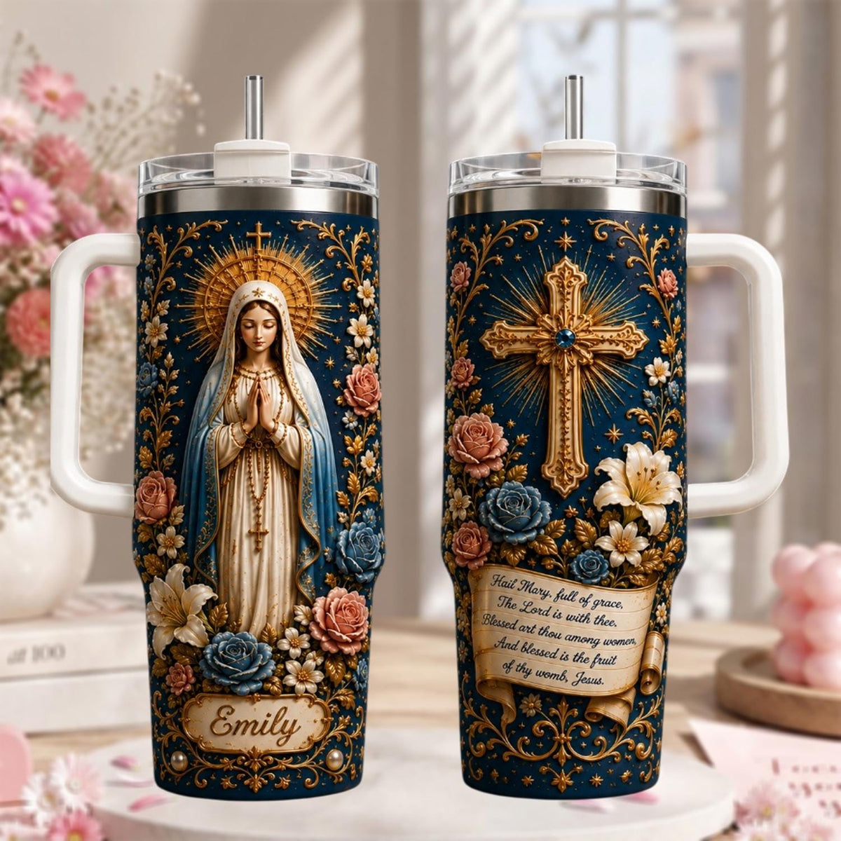 Personalized Catholic Tumbler 40oz, Virgin Mary Tumbler, Catholic Gift, Christian Prayer Cup, Religious Gift For Women
