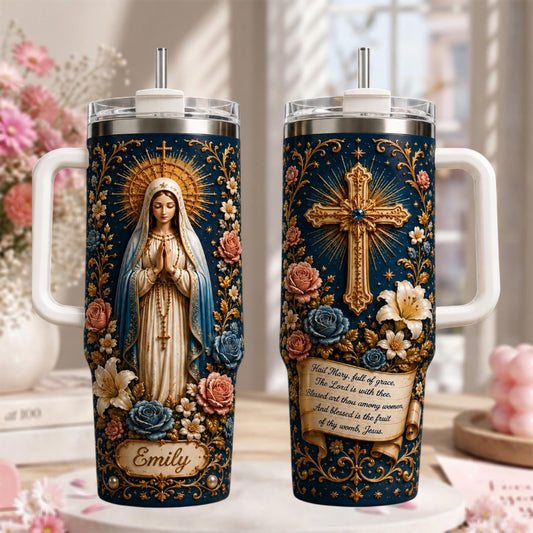 Personalized Catholic Tumbler 40oz, Virgin Mary Tumbler, Catholic Gift, Christian Prayer Cup, Religious Gift For Women
