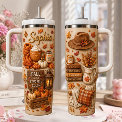 Personalized Fall Tumbler 40oz, Custom Name Fall Cup, Pumpkin Spice Tumbler, Cozy Autumn Gift, Thanksgiving Gift