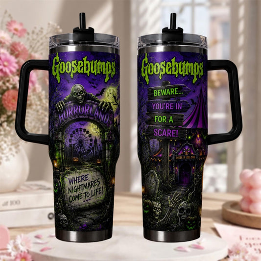 Personalized Halloween Horror Tumbler 40oz, Spooky Haunted Graveyard Cup, Creepy Halloween Travel Mug
