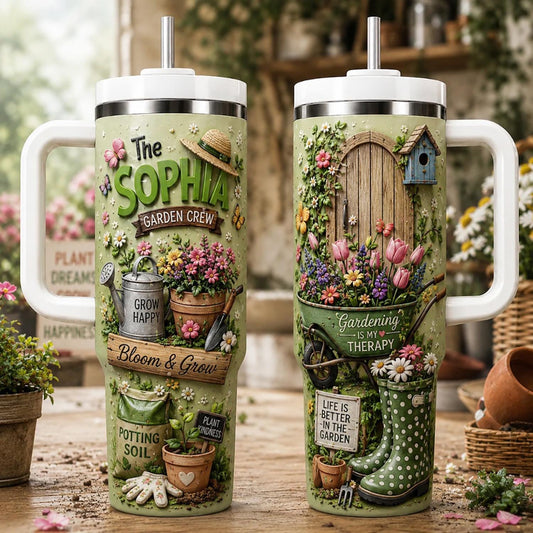 Personalized Gardening Tumbler 40oz, Custom Garden Name Cup With Handle, Floral Gardener Tumbler, Plant Lover Gift