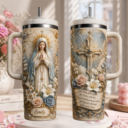 Personalized Religious Tumbler 40oz, Custom Christian Name Cup, Virgin Mary Tumbler, Catholic Prayer Gift