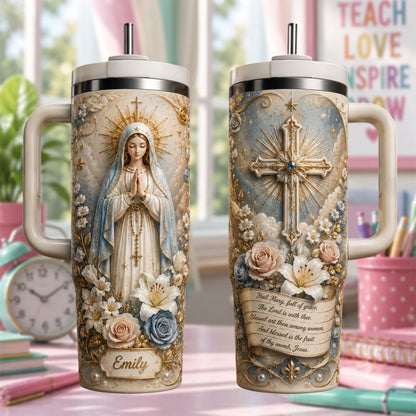 Personalized Religious Tumbler 40oz, Custom Christian Name Cup, Virgin Mary Tumbler, Catholic Prayer Gift