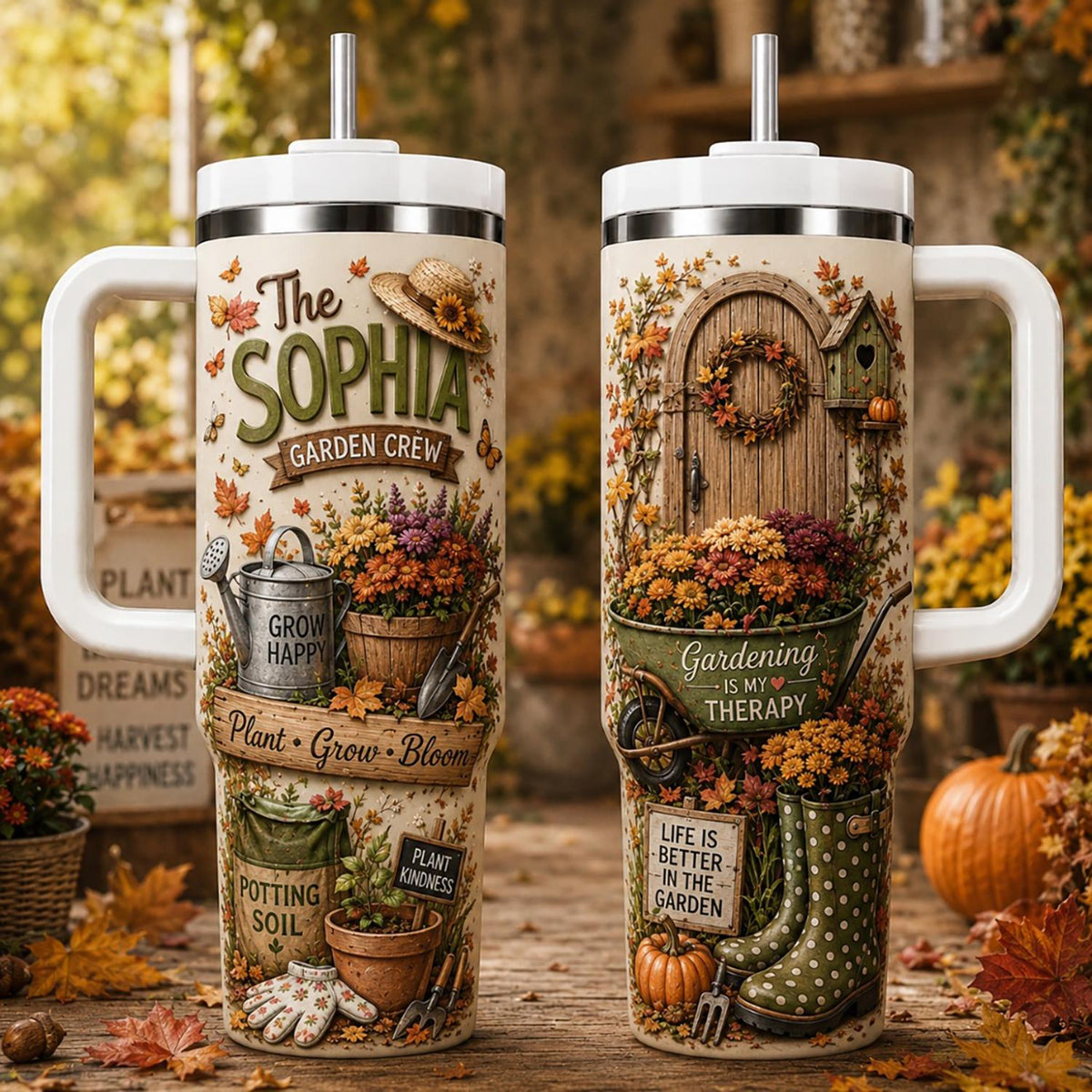 Personalized Gardening Tumbler 40oz, Custom Gardener Name Cup, Floral Garden Tumbler, Gardening Gift For Her, Plant Lover Gift