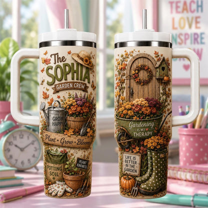 Personalized Gardening Tumbler 40oz, Custom Gardener Name Cup, Floral Garden Tumbler, Gardening Gift For Her, Plant Lover Gift