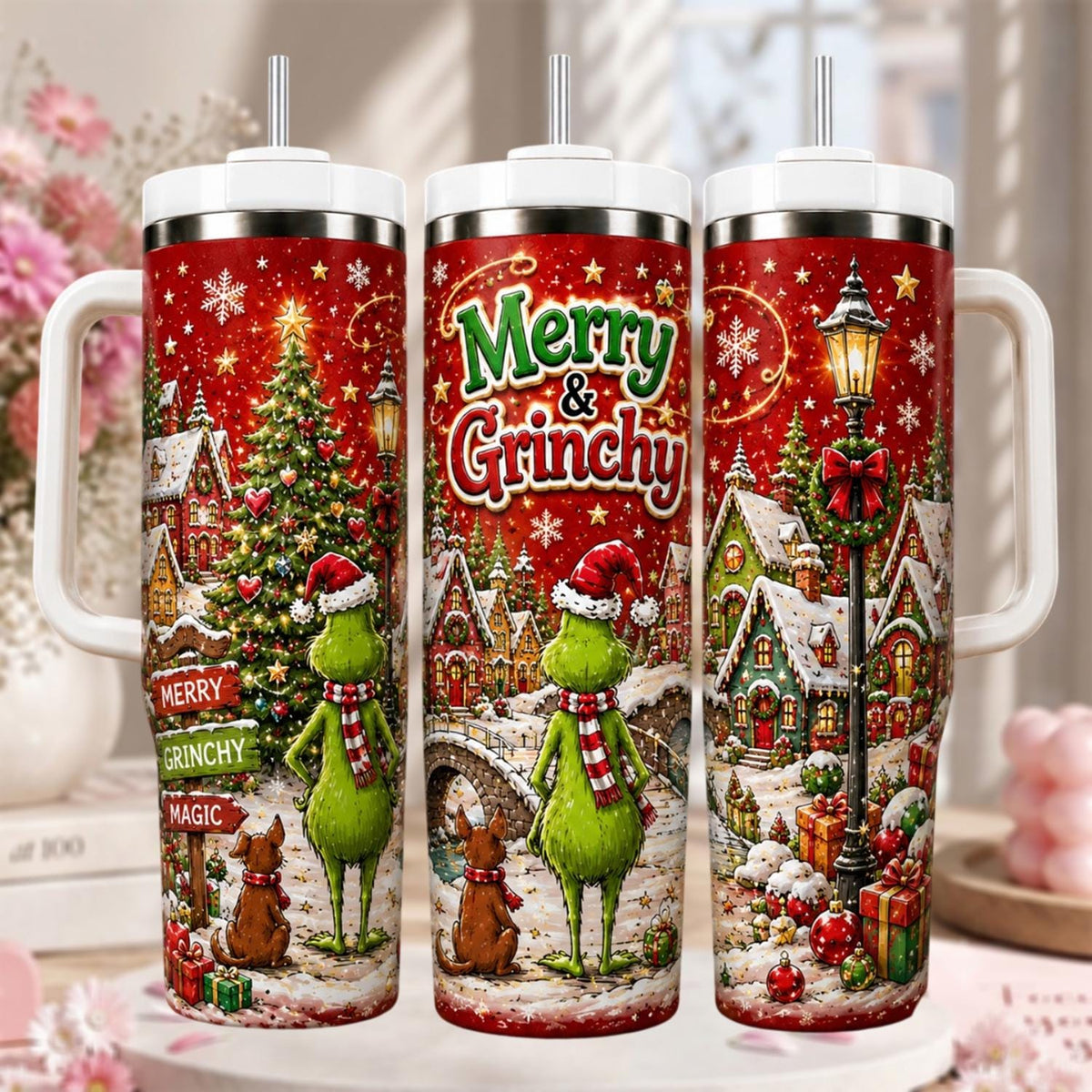 Personalized Christmas Tumbler 40oz, Custom Grinc Name Cup, Merry Grinchy Tumbler, Grinchmas Christmas Gift