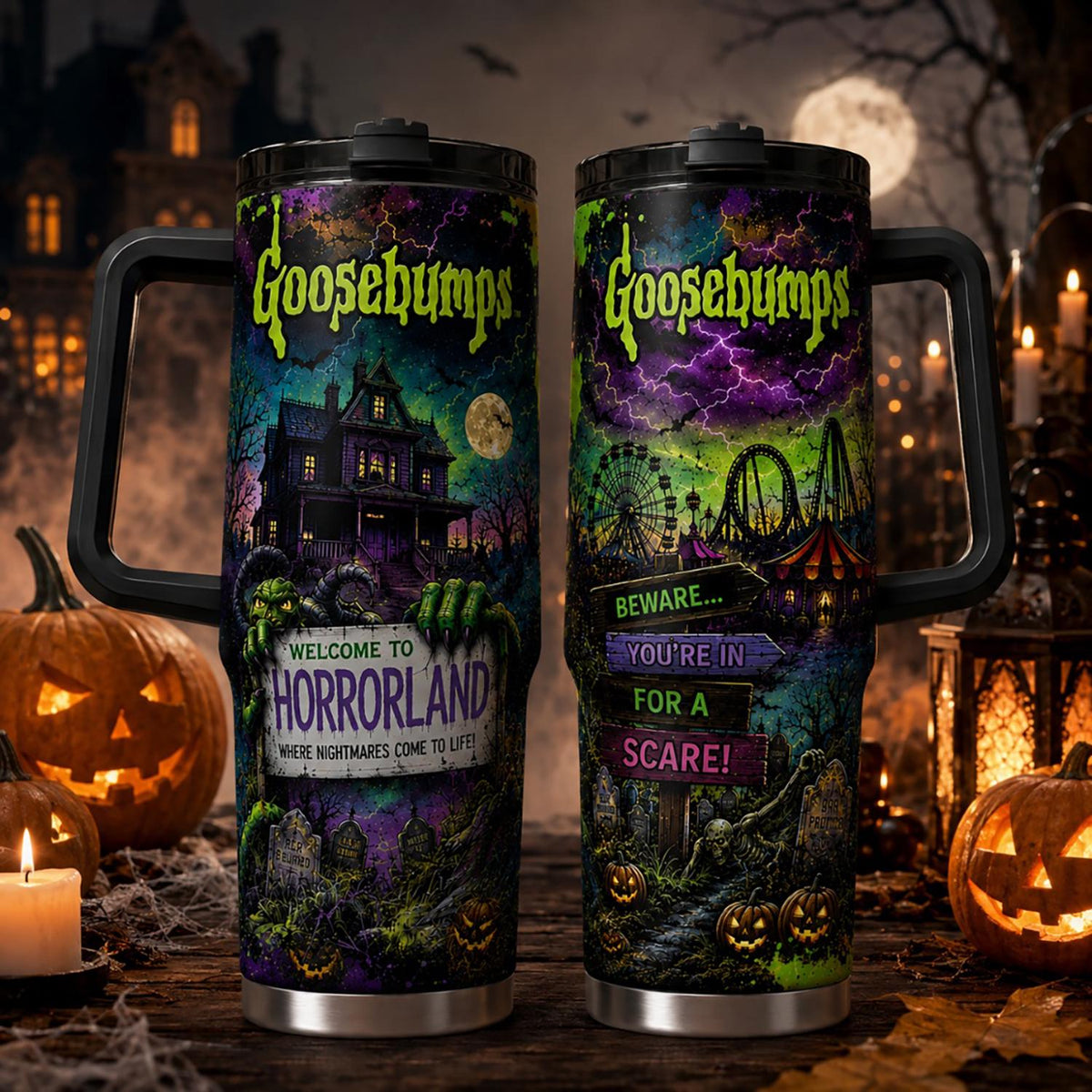 Personalized Goose-bumps Horror Tumbler 40oz, Custom Name Halloween Cup, Spooky Horror Lover Gift, Halloween Gift