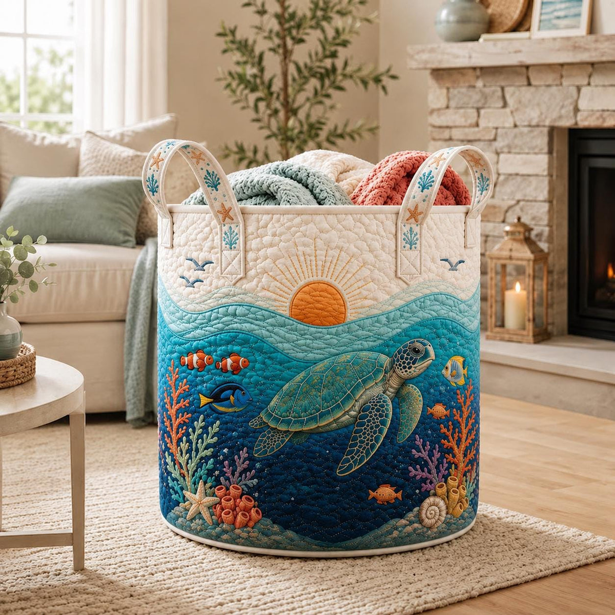 Personalized Ocean Turtle Basket, Coastal Nursery Storage Bin, Sea Life Baby Room Decor, Custom Name Beach Gift, Underwater Animal Gift 2026