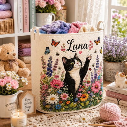 Personalized Cat Laundry Basket, Custom Pet Name Laundry, Floral Kitty Nursery Decor, Cat Lover Gift, Bedroom Organizer, Home Gift 2026