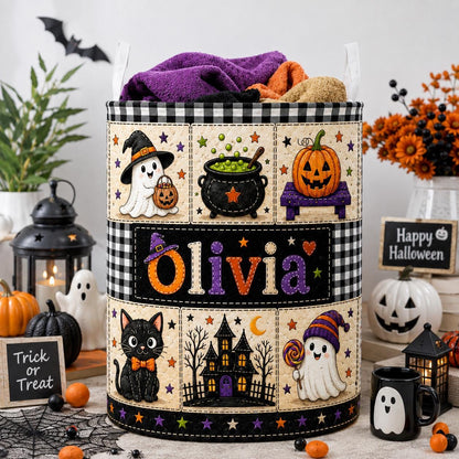 Personalized Halloween Laundry Basket, Custom Name Trick Or Treat, Ghost Pumpkin Cat Decor, Candy Holder, Fall Party Accent, Gift 2026