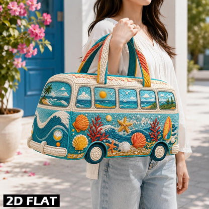 Beach Camper Van Tote Bag, Coastal Summer Travel Bag, Ocean Lover Gift, Retro Surf Van Carryall, Seaside Vacation Gift 2026, Personalized