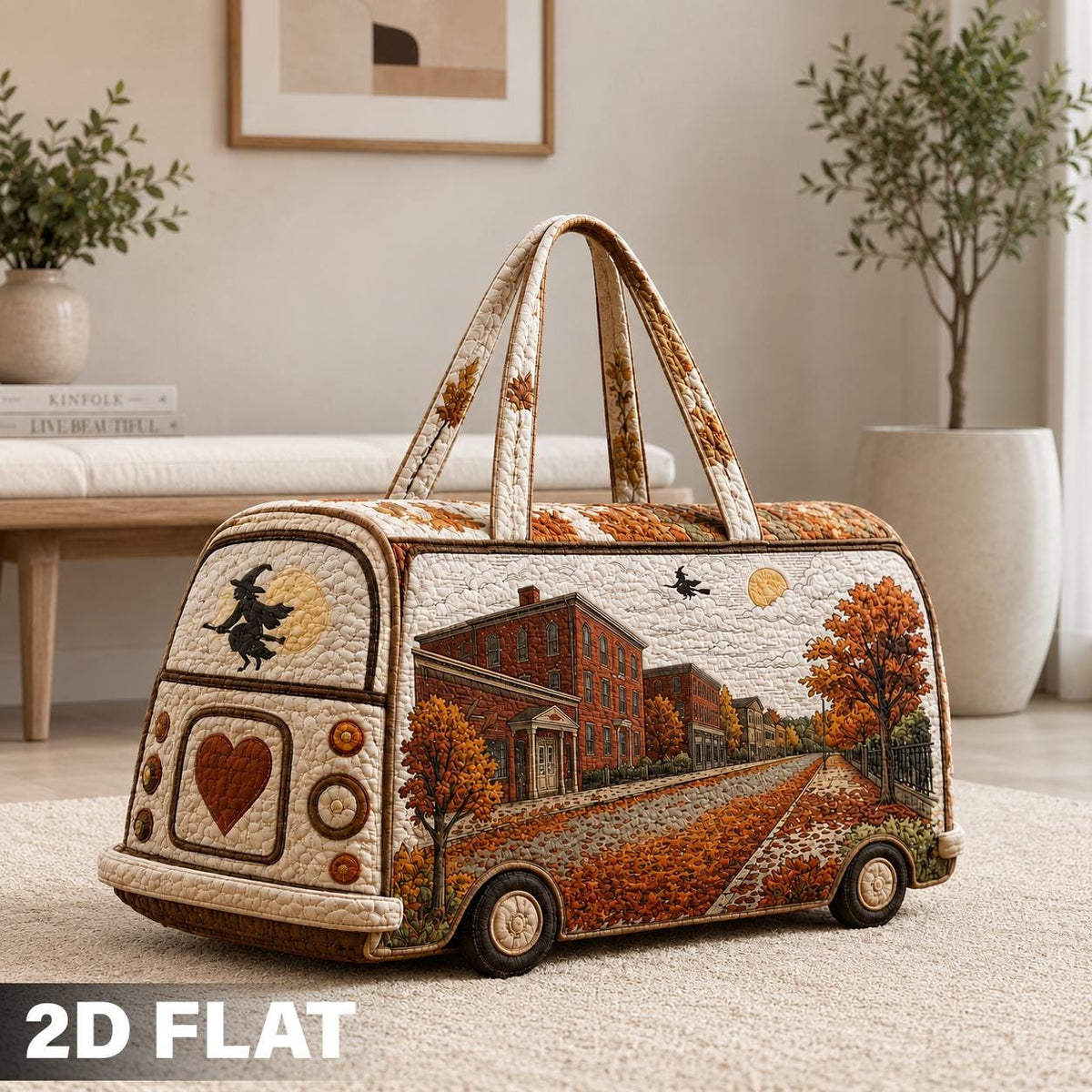 Autumn Town Travel Bag, Quilted Fall Weekender Duffel, Scenic Pumpkin Carryall, Cozy Road Trip Gift 2026, Personalized Overnight Bag, Decor