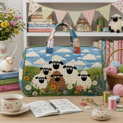 Sheep Quilted Travel Bag, Farm Animal Sewing Project Bag, Patchwork Carryall For Crafters, Country Craft Room Tote Bag For Her, Gift 2026