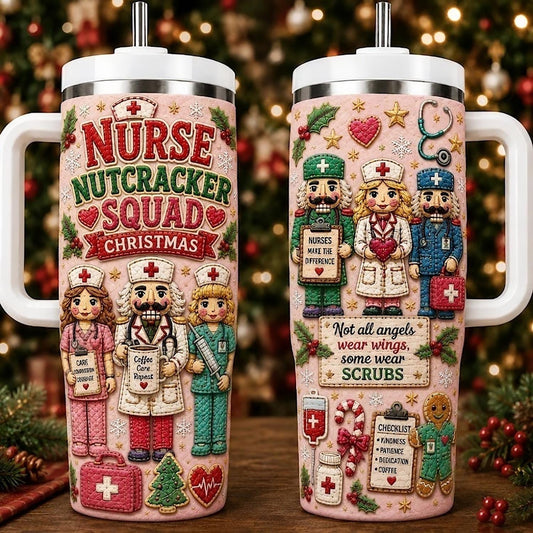 Personalized Nurse Christmas Tumbler 40oz, Nurse Nutcracker Squad Cup, Christmas Nurse Gift, Rn Gift, Holiday Tumbler